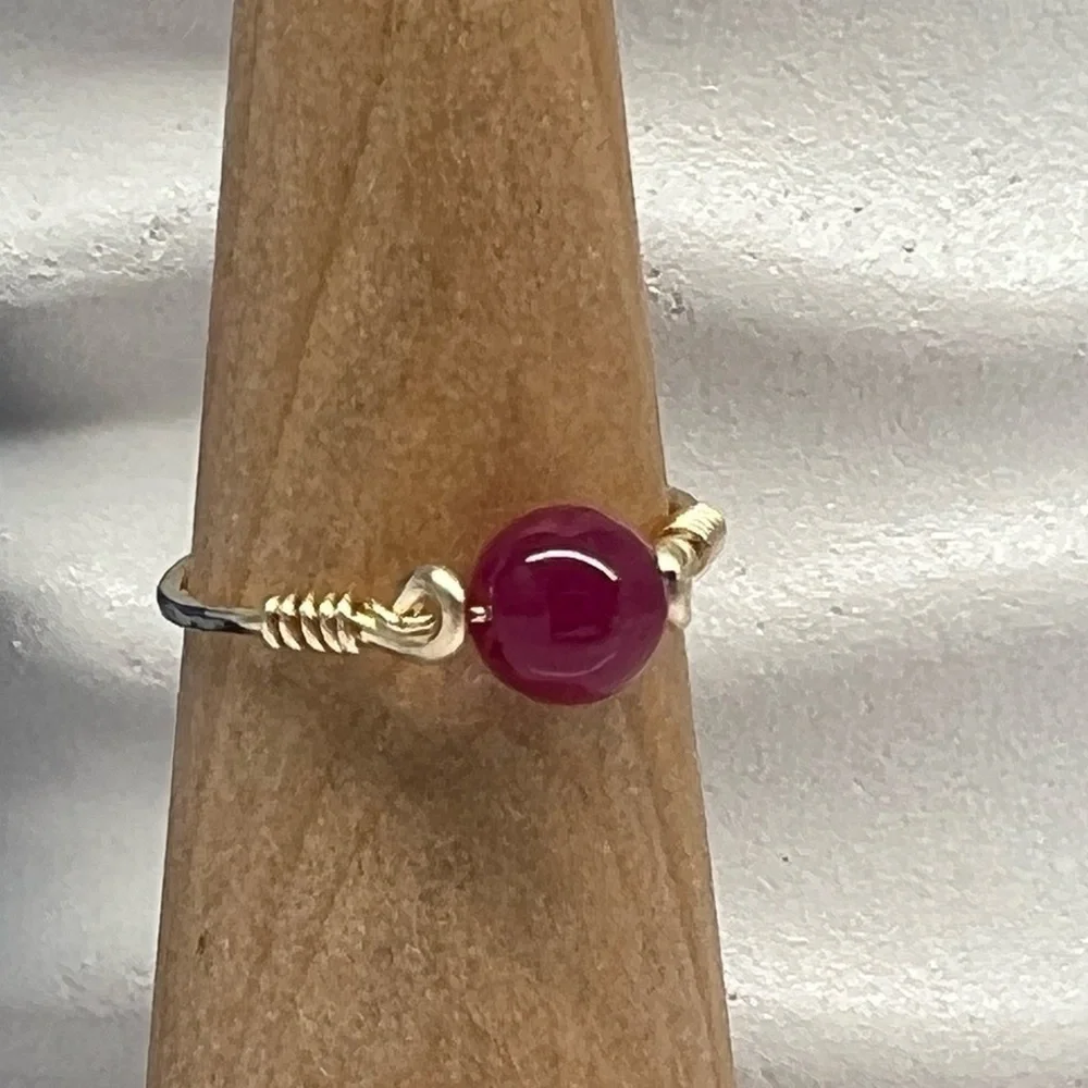 Genuine Ruby Sterling Silver or Gold Filled Wire Wrapped Ring